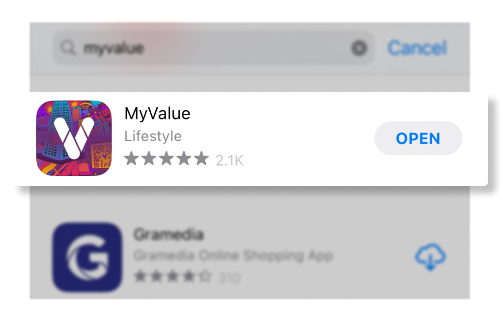 Lulu Tebar Poin Kamu yang Panen Poin: tampilan download aplikasi MyValue Kompas Gramedia di AppStore 