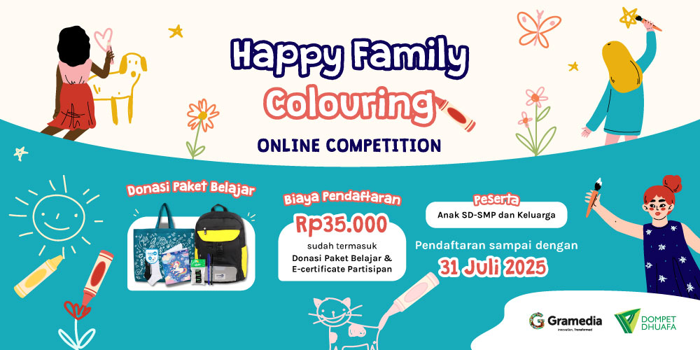 Article Header Happy Family Colouring Online Competition 2025 Gramedia bersama Dompet Dhuafa
